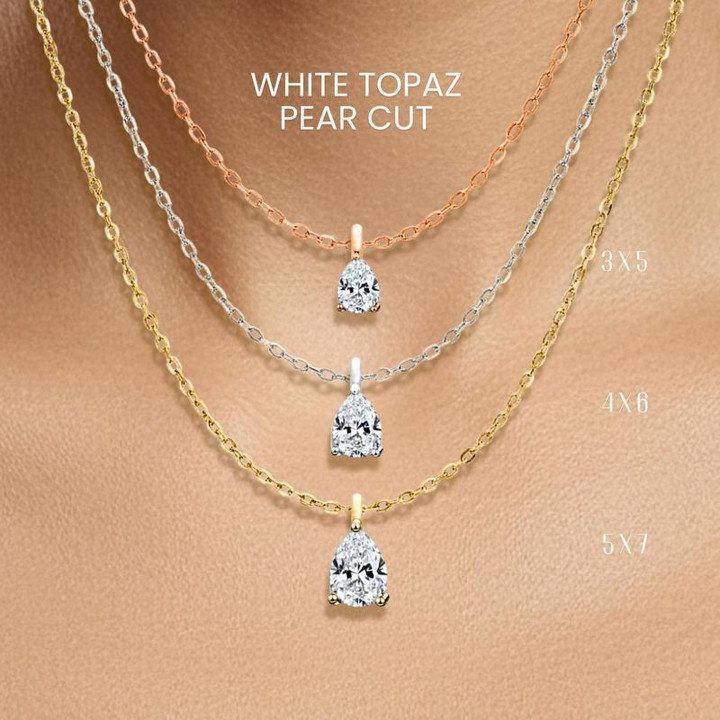 Collier en forme de larme avec topaze blanche | Argent sterling plaqué or