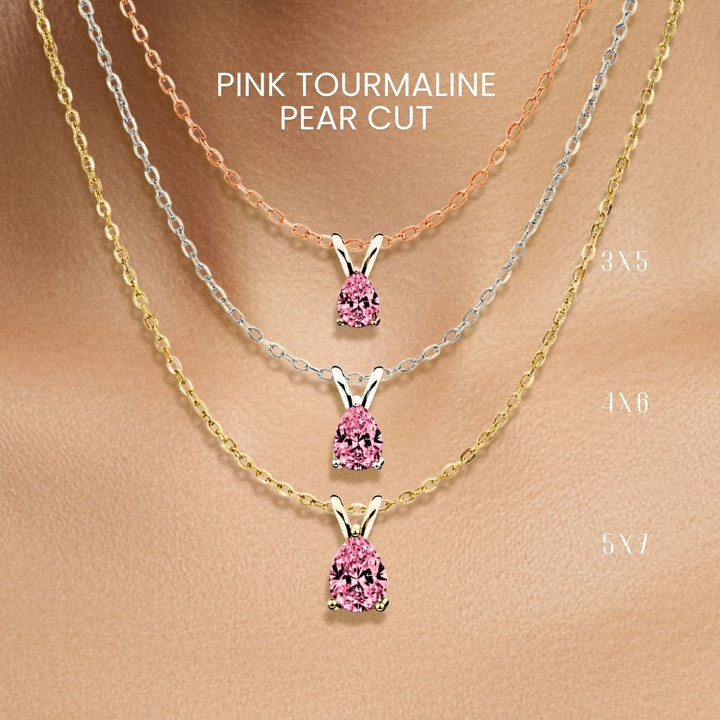 Collier en tourmaline rose en forme de larme | Argent sterling et plaqué or