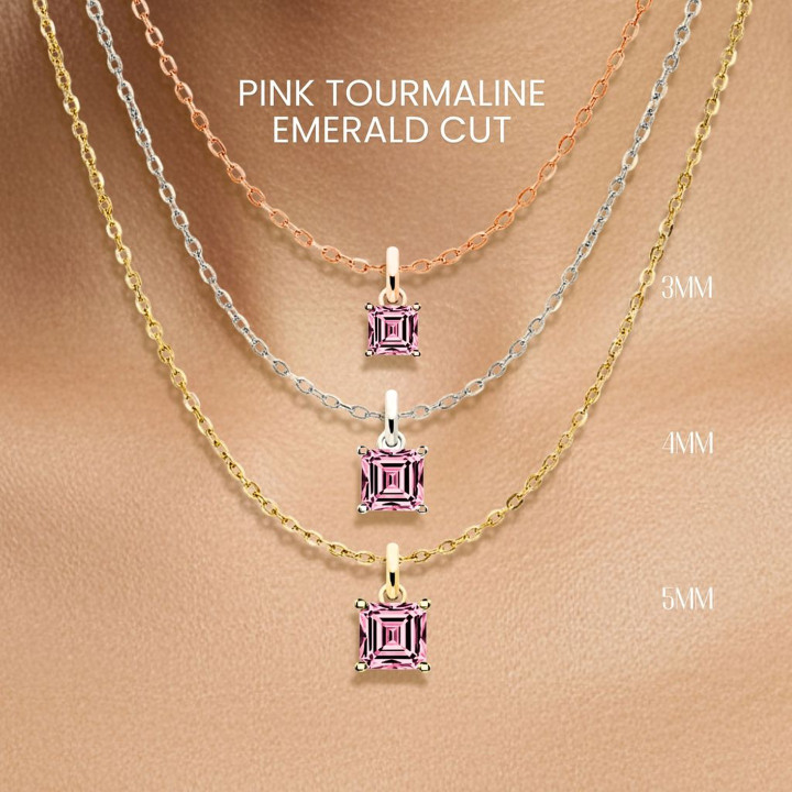 Collier en tourmaline rose | Pendentif minimaliste carré en argent sterling