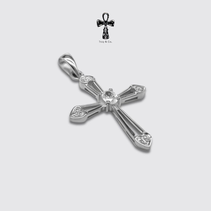 Kreuzanhänger aus Sterlingsilber mit funkelndem Zirkonia - Troy and Co.