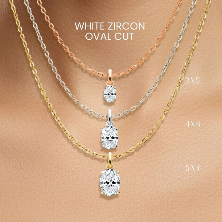 White Zircon Necklace - Minimalist Egg Pendant | 925 Sterling Silver