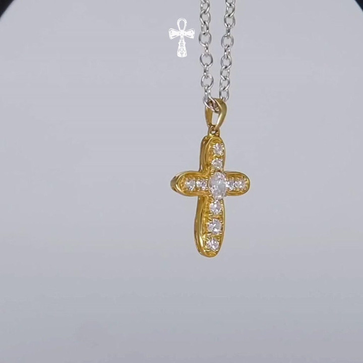 Kreuzanhänger aus Sterlingsilber mit funkelndem Zirkonia - Troy and Co.