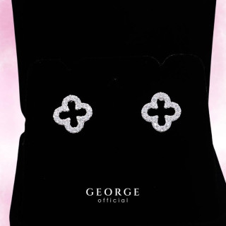 Sterling Silver Clover Hoop Earrings with CZ Stones