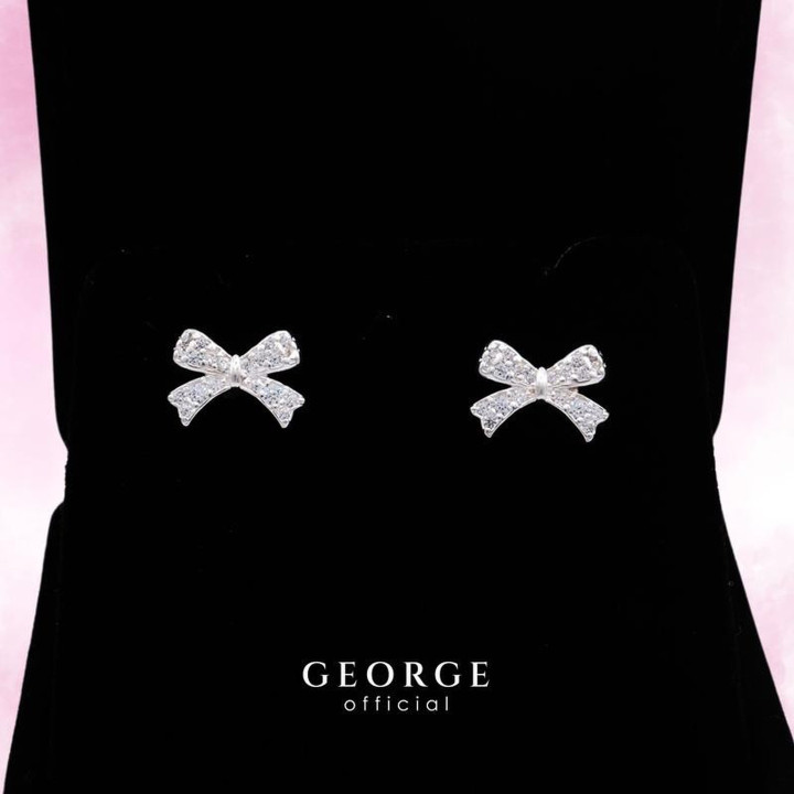 Sterling Silver Bow CZ Earrings - Minimalist Hoop Style