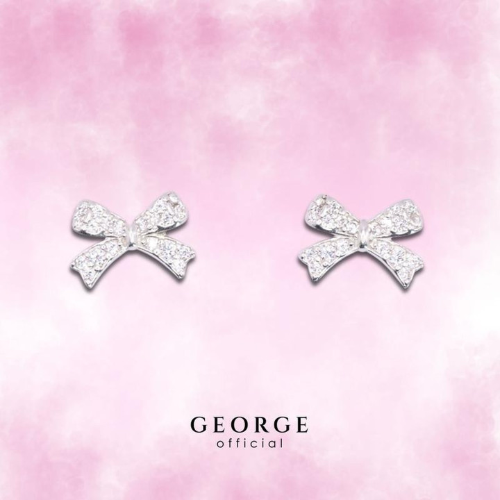 Sterling Silver Bow CZ Earrings - Minimalist Hoop Style