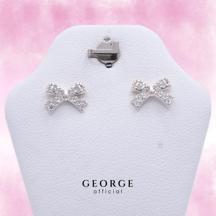 Sterling Silver Bow CZ Earrings - Minimalist Hoop Style