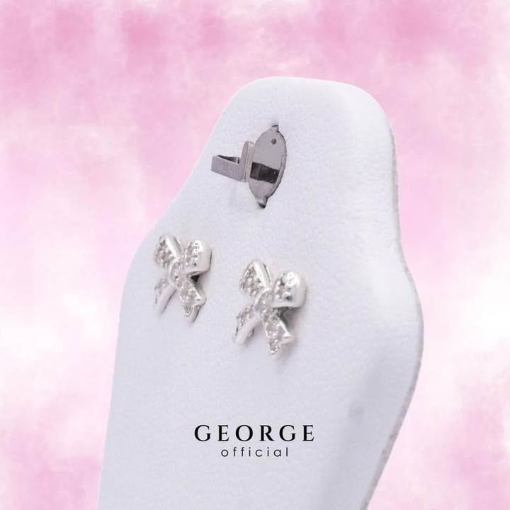 Sterling Silver Bow CZ Earrings - Minimalist Hoop Style