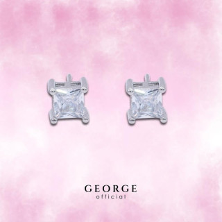 Princess Cut CZ Earrings | Sterling Silver and Gold Minimalist