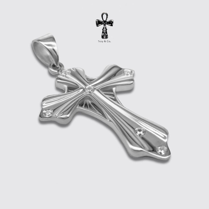 Pendentif croix en argent sterling avec zircon cubique - Troy and Co.