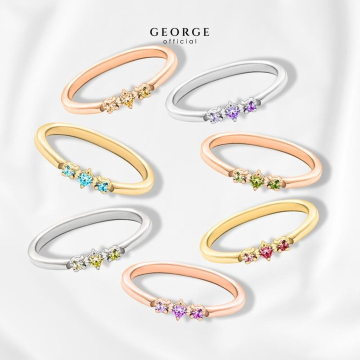 Birthstone Ring - 7 Stones, White/Yellow/Rose Gold