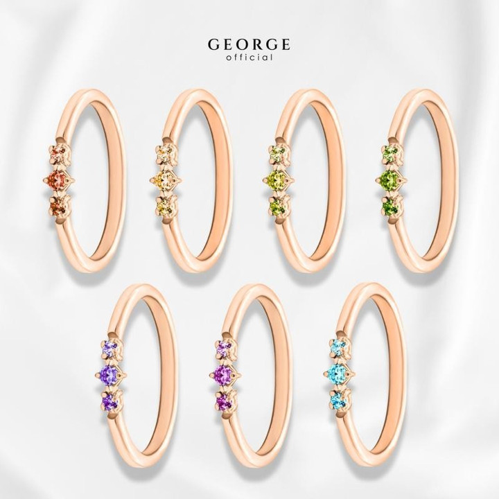 Birthstone Ring - 7 Stones, White/Yellow/Rose Gold