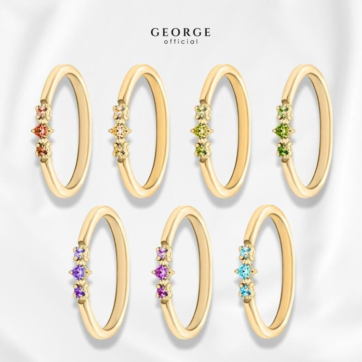 Birthstone Ring - 7 Stones, White/Yellow/Rose Gold