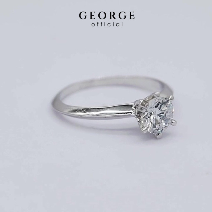 Solitaire Diamond Ring | Sterling Silver and Cubic Zirconia | GEORGE Jewelry