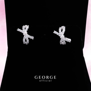Sterling Silver Bow Earrings with CZ Stones | Minimalist Hoop