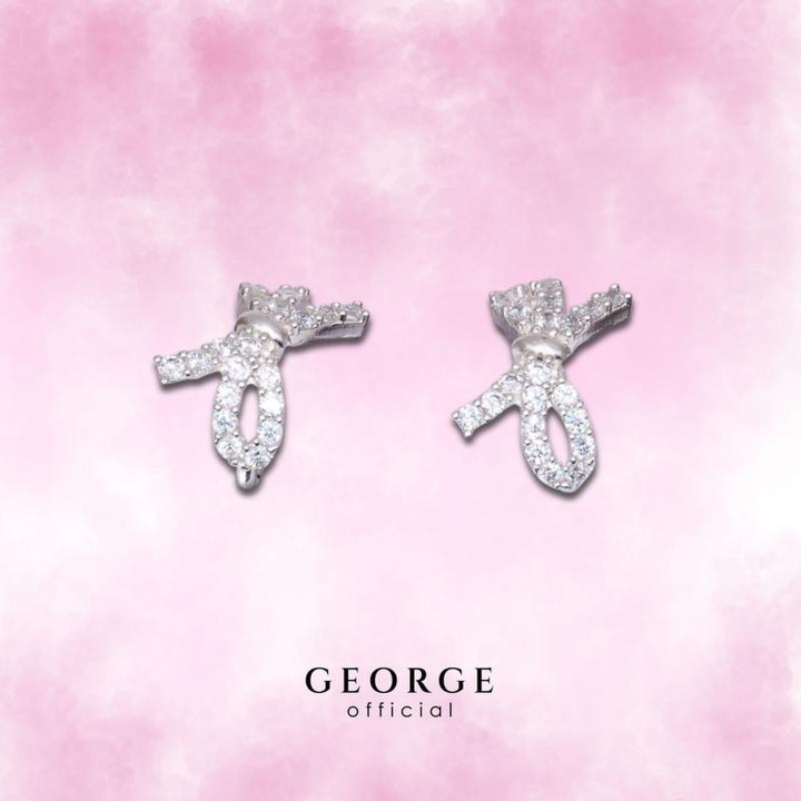 Sterling Silver Bow Earrings with CZ Stones | Minimalist Hoop