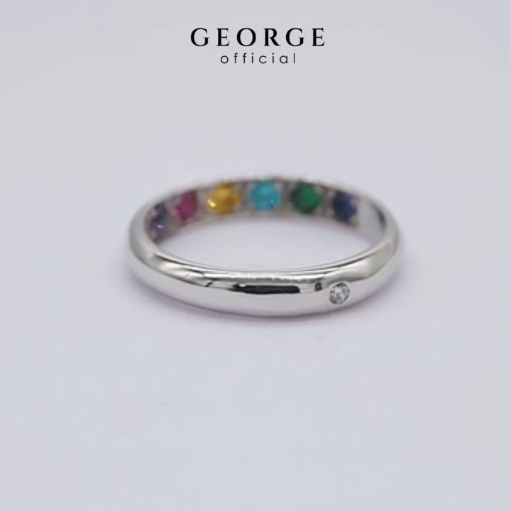 Sparkling Nine-Gem Diamond Ring | Sterling Silver and CZ