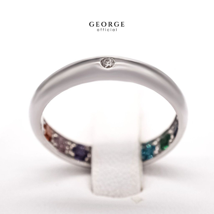 Sparkling Nine-Gem Diamond Ring | Sterling Silver and CZ
