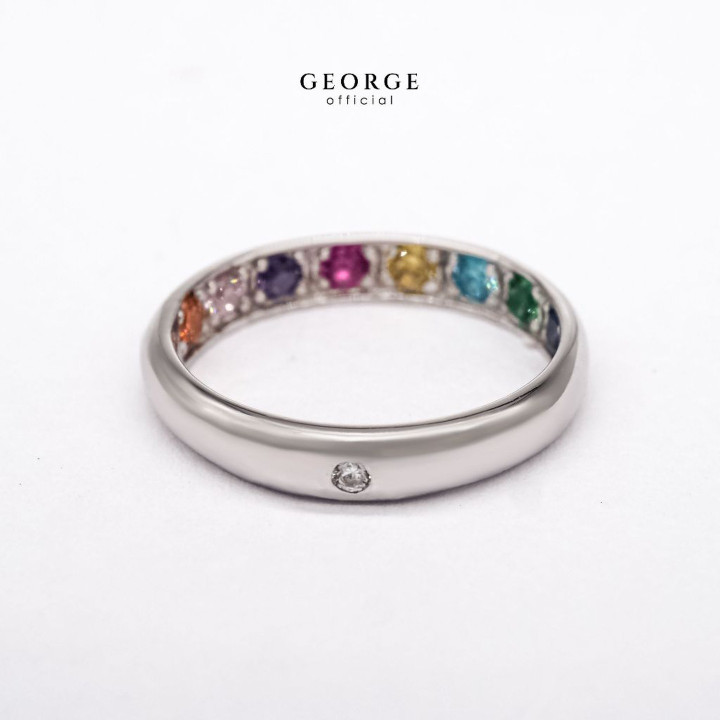 Sparkling Nine-Gem Diamond Ring | Sterling Silver and CZ