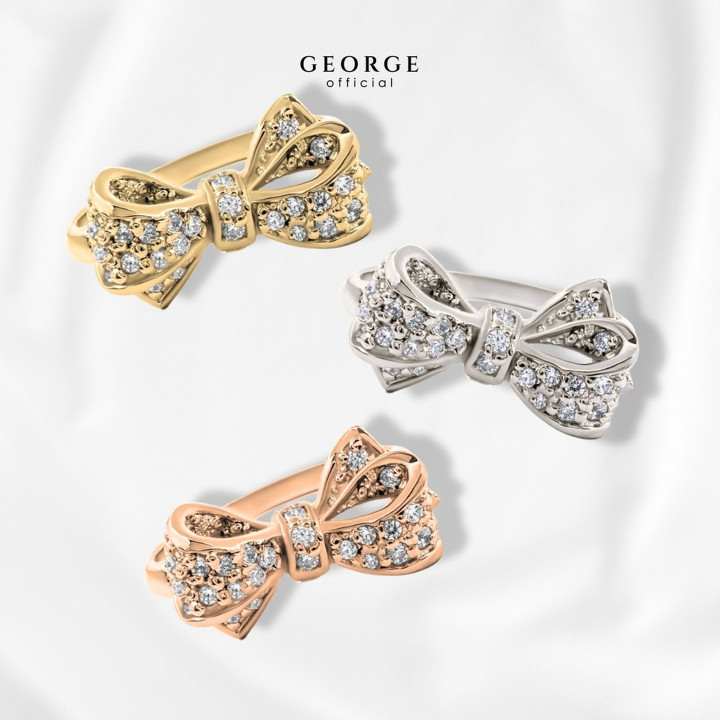 Elegante anillo con lazo: plata de ley, circonita cúbica y baño de oro.