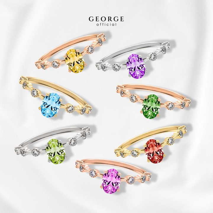 Anillo con piedra natal: 7 gemas en oro blanco, amarillo y rosa.