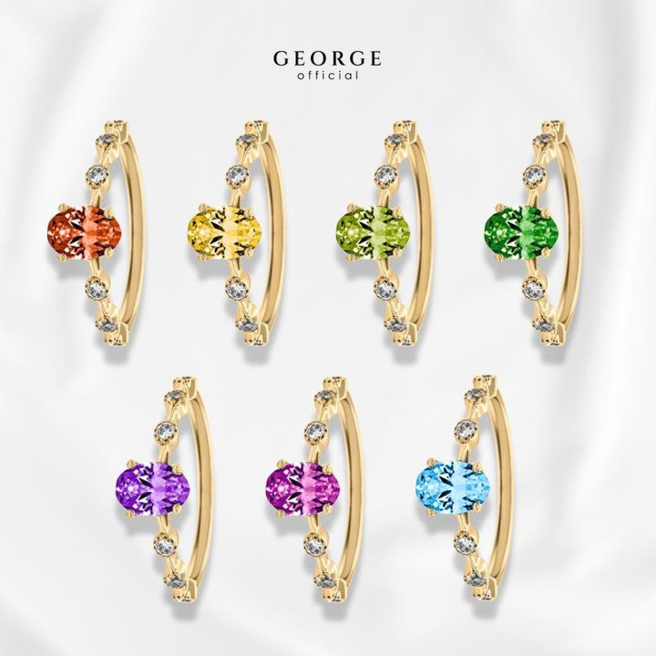 Anillo con piedra natal: 7 gemas en oro blanco, amarillo y rosa.