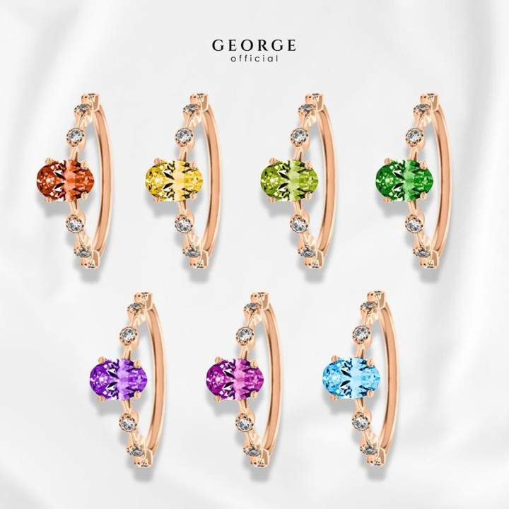 Anillo con piedra natal: 7 gemas en oro blanco, amarillo y rosa.
