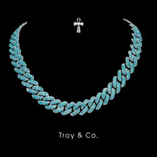 Cuban Chain Necklace: Aqua Blue Moissanite and Diamond