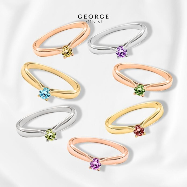 Anillo con piedra natal - 7 gemas | Oro blanco, amarillo y rosa