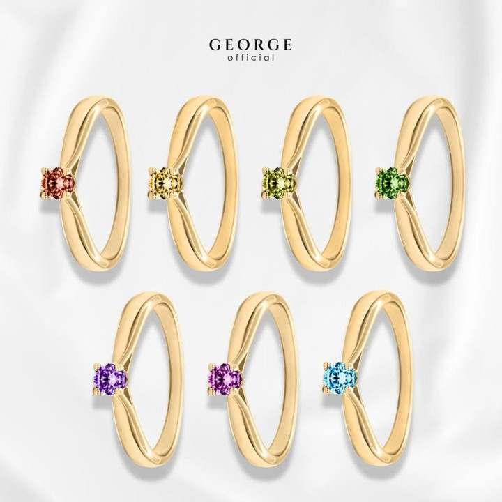 Anillo con piedra natal - 7 gemas | Oro blanco, amarillo y rosa