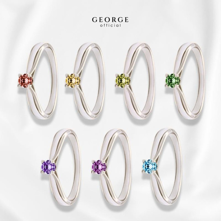 Anillo con piedra natal - 7 gemas | Oro blanco, amarillo y rosa