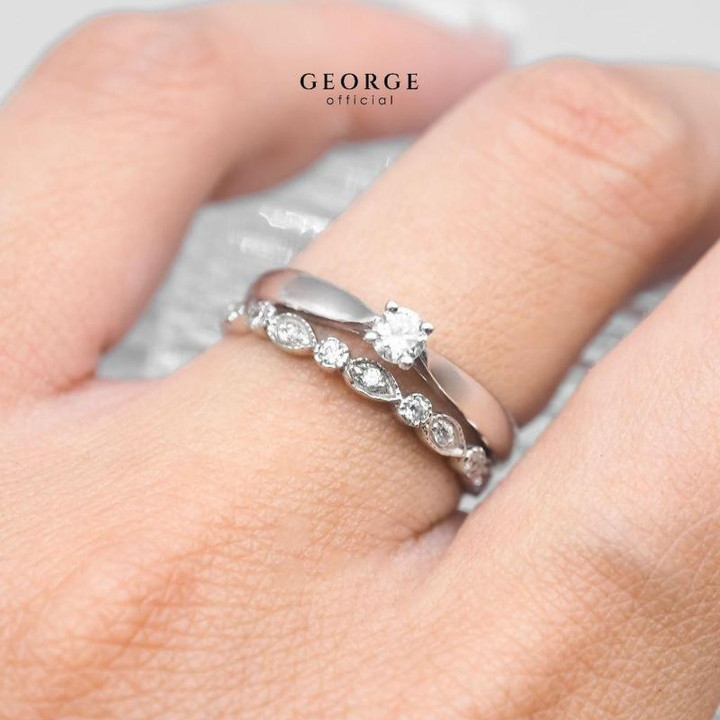 Anillo con piedra natal - 7 gemas | Oro blanco, amarillo y rosa