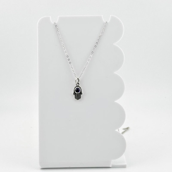 Halskette aus Sterlingsilber mit Hamsa- und Nazar-Auge-Motiv für Schutz und Glück