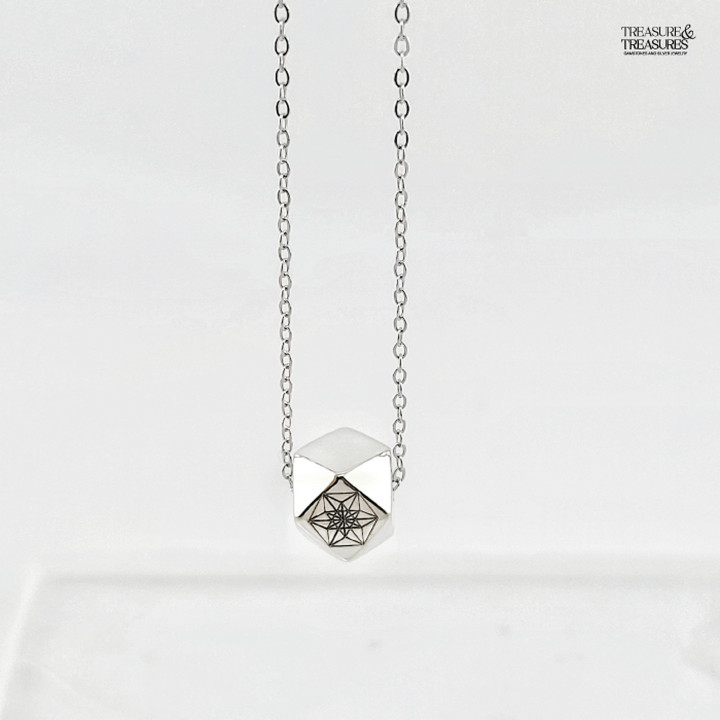 Collar de cuboctaedro de plata de ley | Amuleto de equilibrio