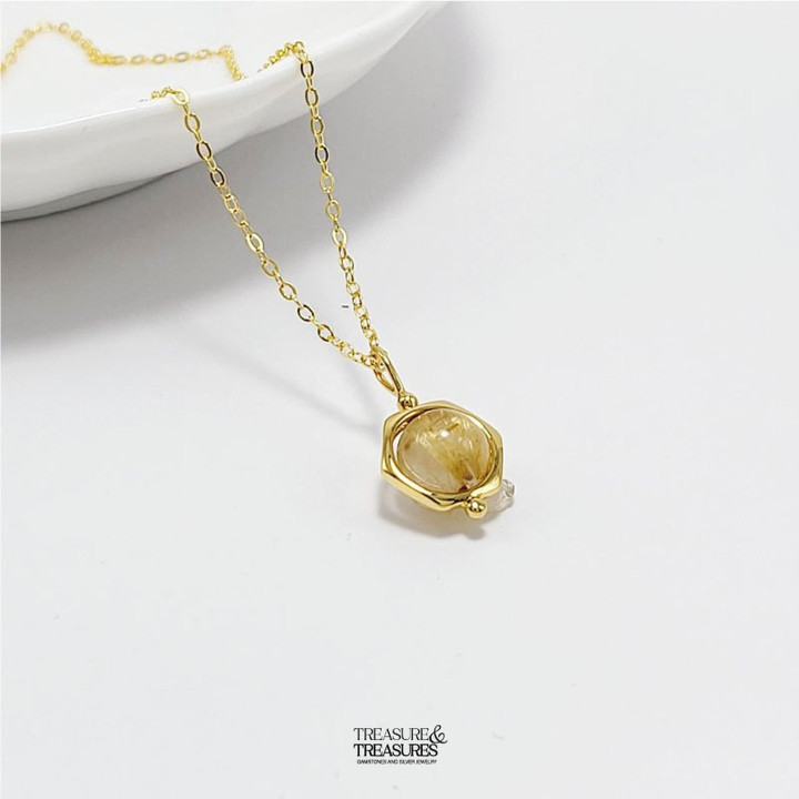 Sterling Silver Rutilated Quartz Necklace for Wealth and Fortune