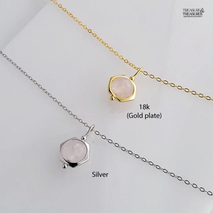Collier en argent sterling et quartz rose | Cadeau pour elle