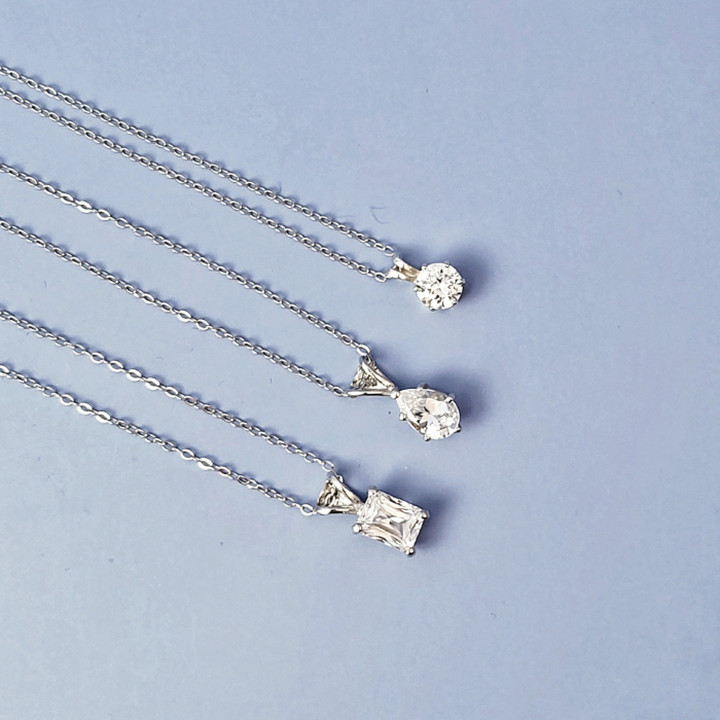 Sterling Silver CZ Pendant Necklace - Treasure Trio