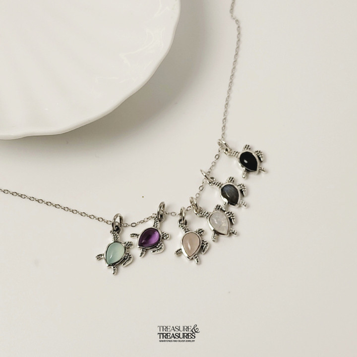 Collar de tortuga de plata de ley: Estabilidad, riqueza y buena fortuna.