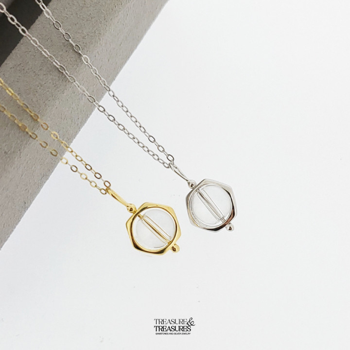Collar de cuarzo transparente de plata de ley | Joyería para la sanación energética