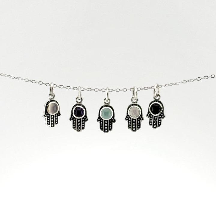 Collier en argent massif avec Hamsa et œil protecteur - Protection et chance