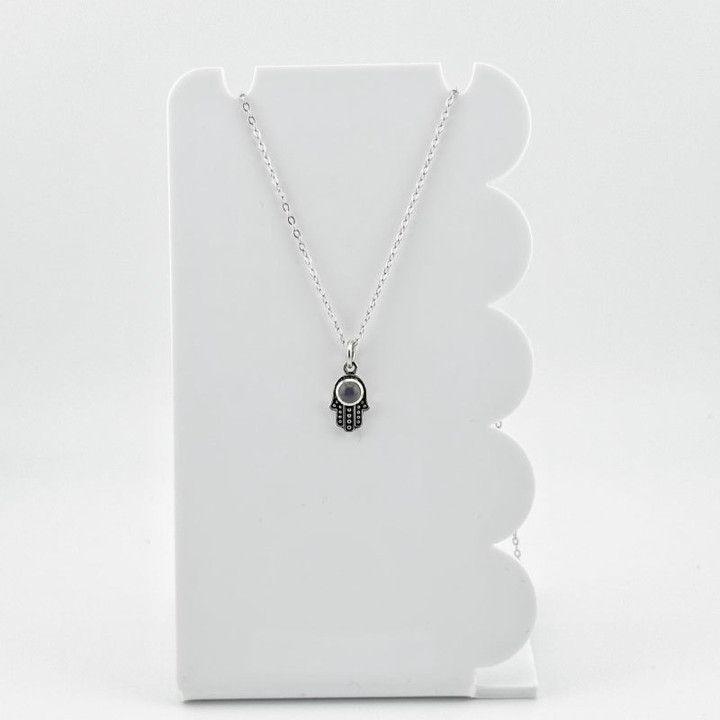 Collier en argent massif avec Hamsa et œil protecteur - Protection et chance
