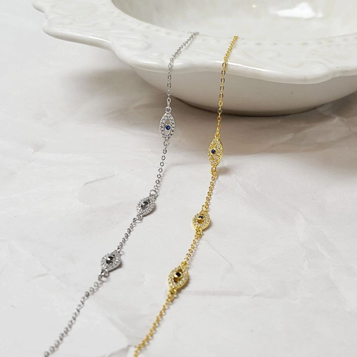 Sterling Silver Evil Eye Bracelet | CZ Protection Jewelry