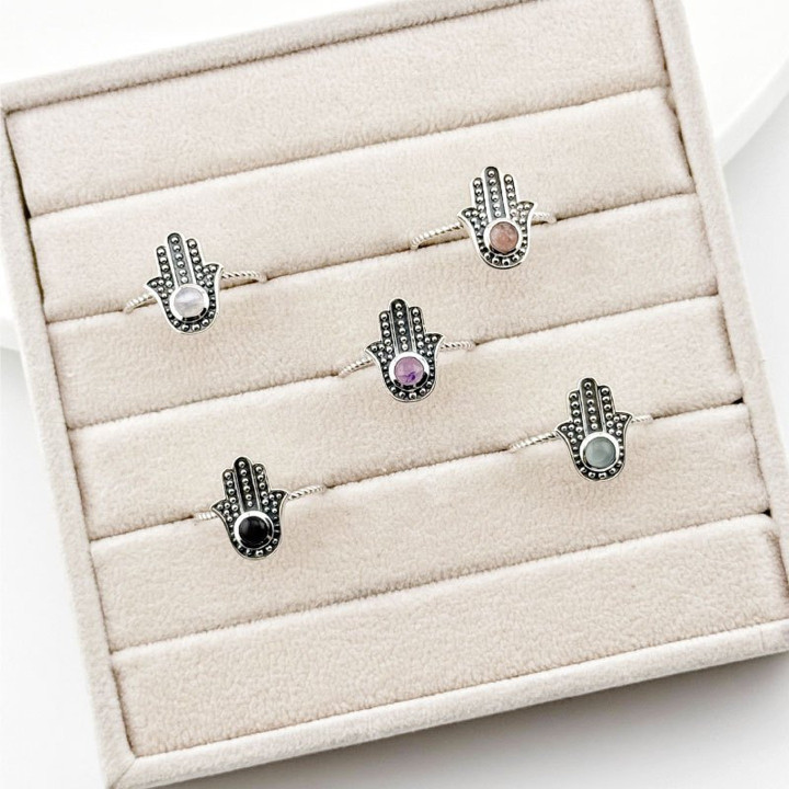 Ring aus Sterlingsilber mit Hamsa und Nazar-Auge | Schutz und Stil