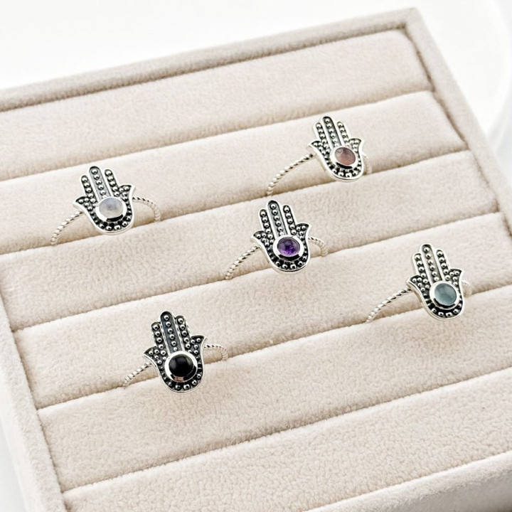 Ring aus Sterlingsilber mit Hamsa und Nazar-Auge | Schutz und Stil