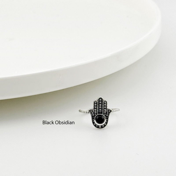 Ring aus Sterlingsilber mit Hamsa und Nazar-Auge | Schutz und Stil