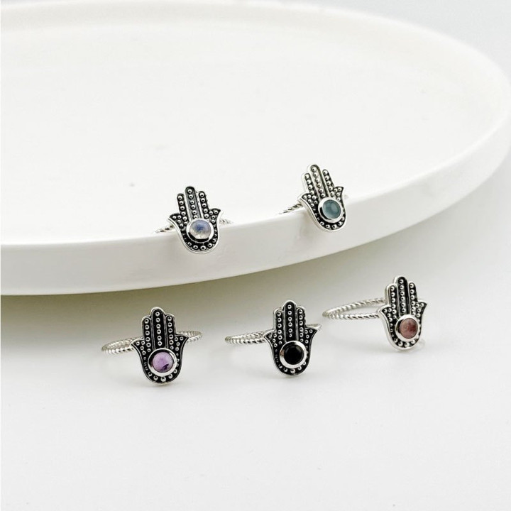 Ring aus Sterlingsilber mit Hamsa und Nazar-Auge | Schutz und Stil