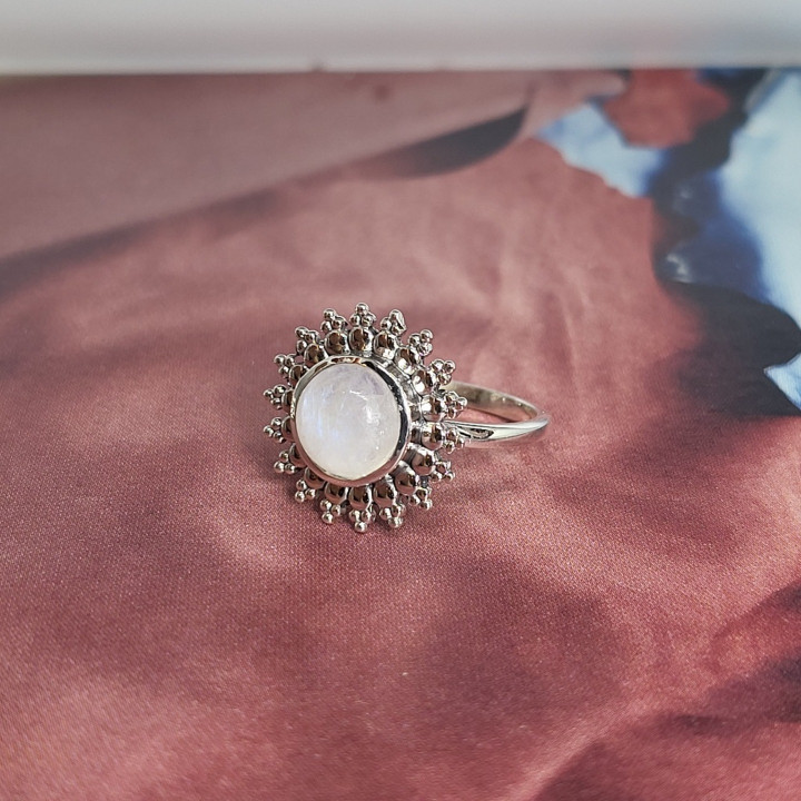 Sterling Silver Sunflower Ring with Lucky Stone