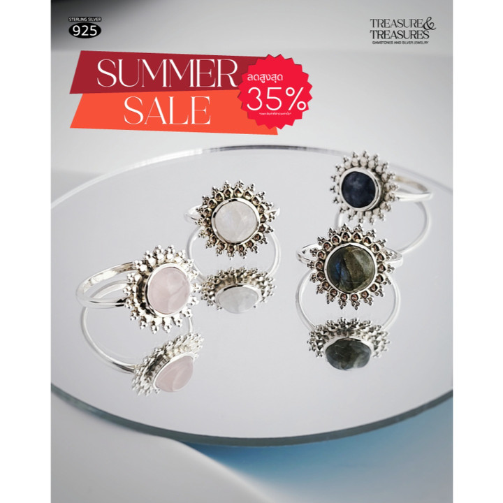 Sterling Silver Sunflower Ring with Lucky Stone