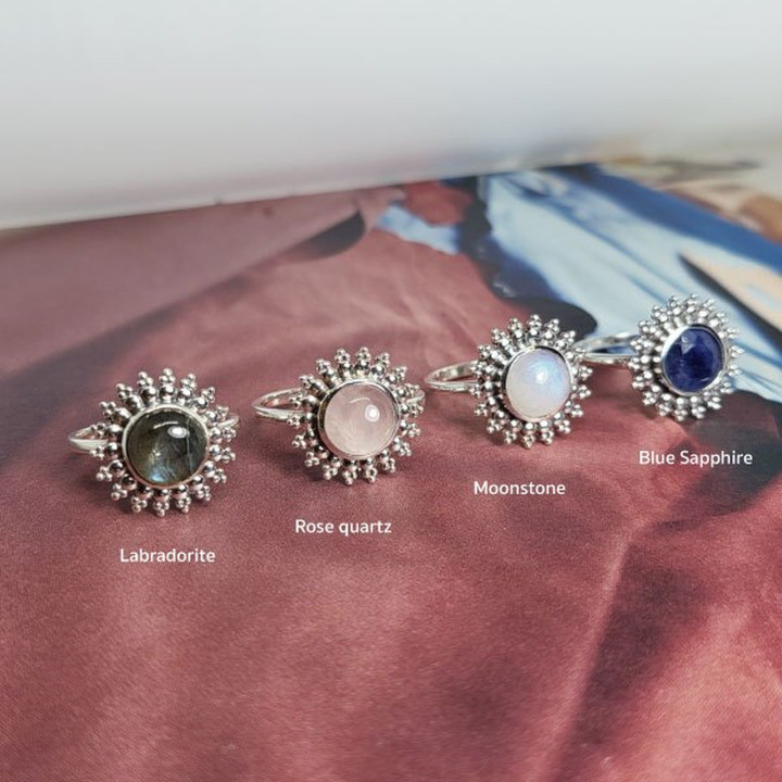 Sterling Silver Sunflower Ring with Lucky Stone