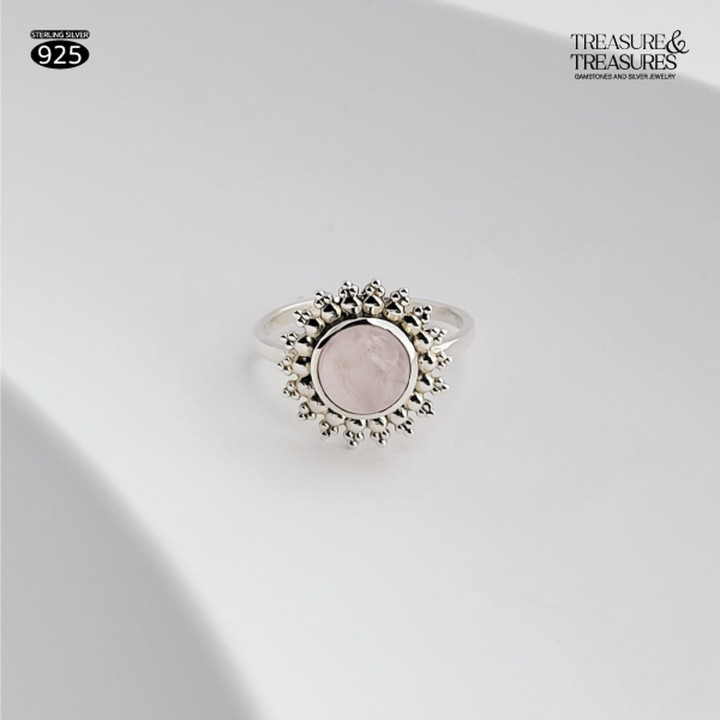 Sterling Silver Sunflower Ring with Lucky Stone