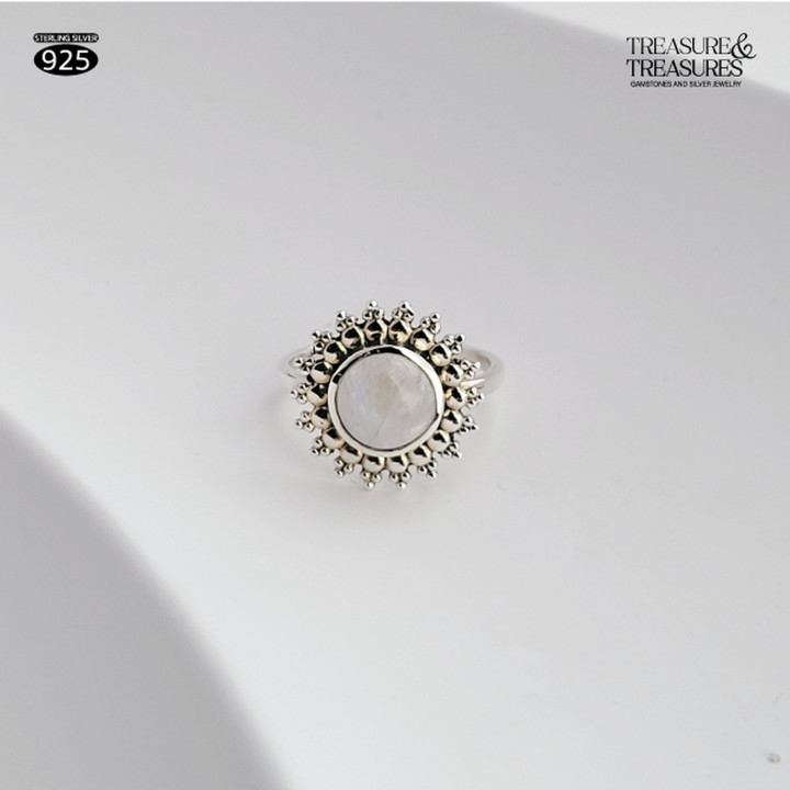 Sterling Silver Sunflower Ring with Lucky Stone
